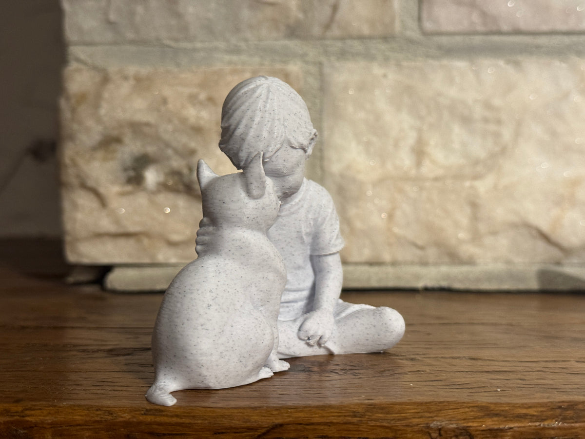 Gentle Bond Boy and Cat sculpture