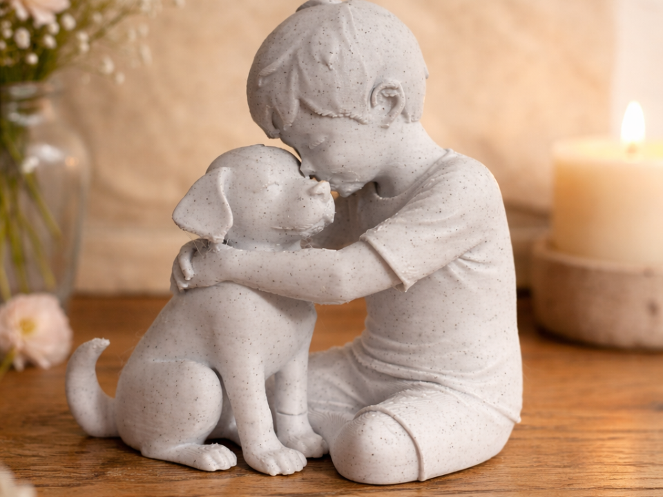 Gentle Bond Boy and Dog sculpture