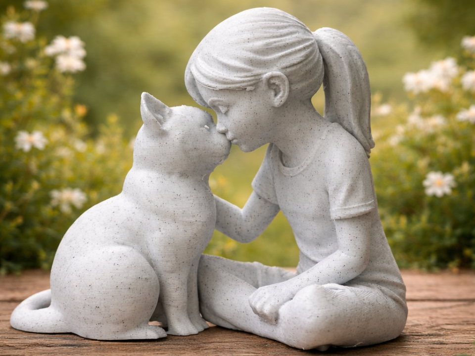 Gentle Bond Girl and Cat sculpture