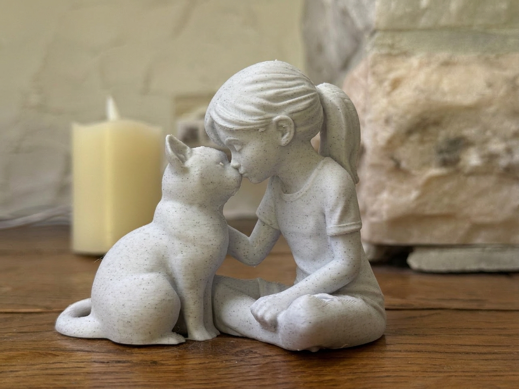 Gentle Bond Girl and Cat sculpture