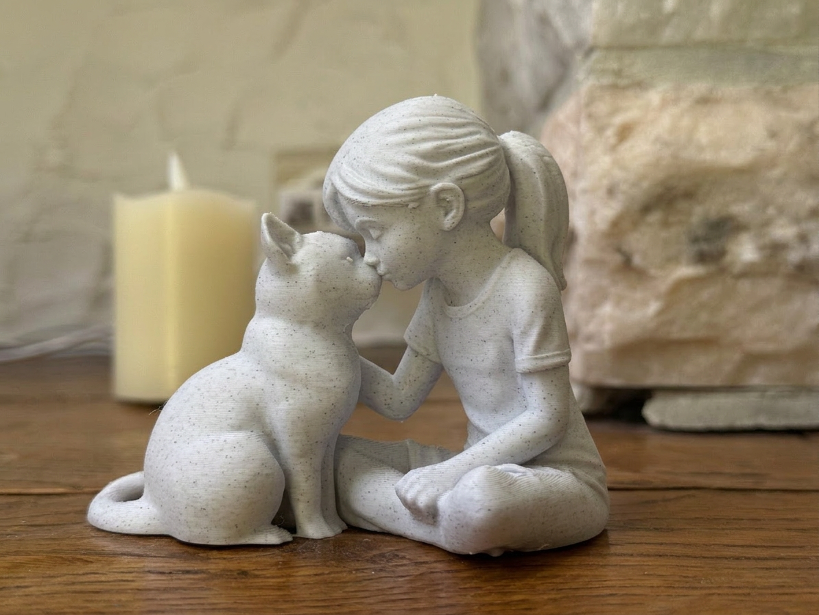 Gentle Bond Girl and Cat sculpture