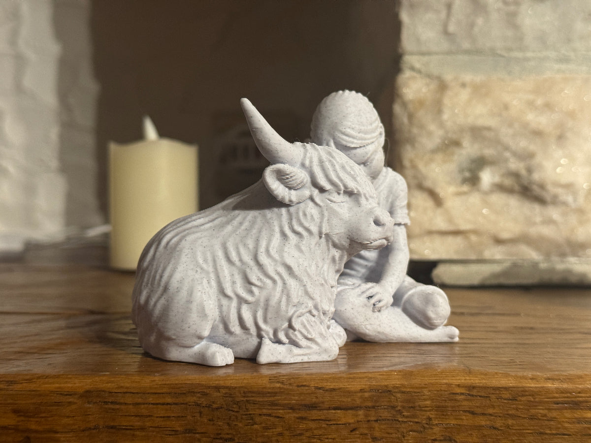 Gentle Bond Girl and Highland Cow sculpture
