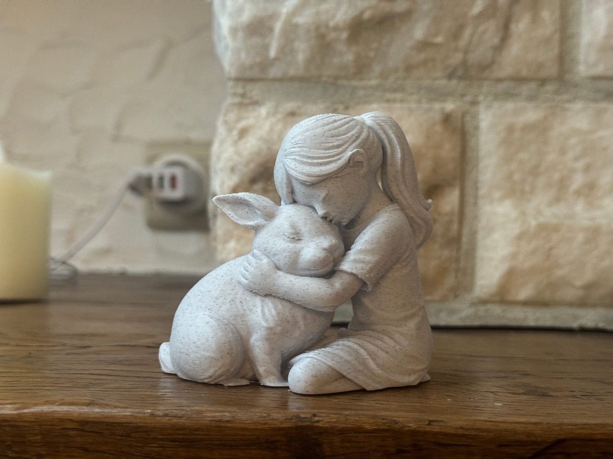 Gentle Bond Girl and Rabbit sculpture