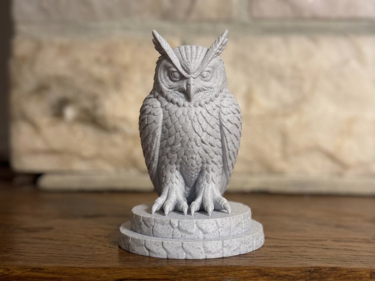 Majestic Owl sculpture on a stone base